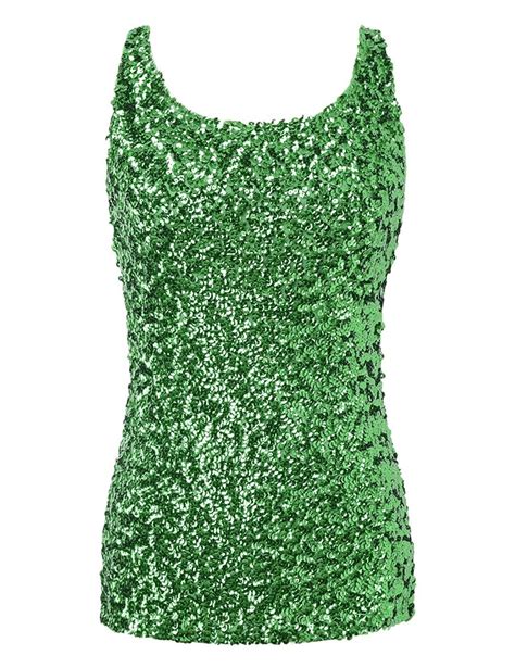 Women S Shimmer Glam Sequin Embellished Sparkle Tank Top Vest Tops