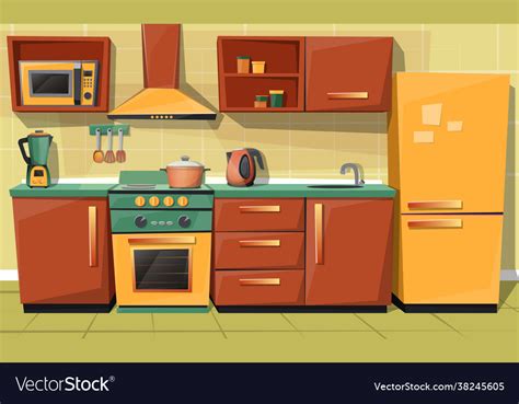 Cartoon Kitchen Counter With Appliances Furniture Vector Image