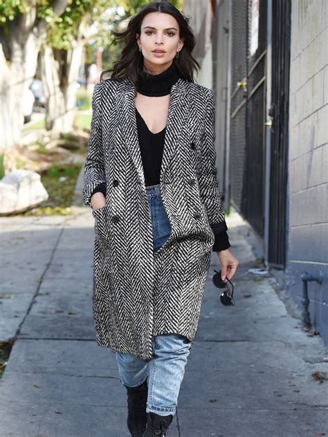 9 Picks To Master Emily Ratajkowskis Signature Style Tweed Coat Outfit