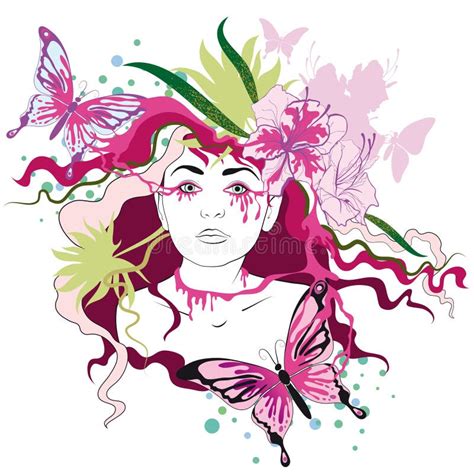 Beautiful Spring Summer Woman Butterfly Abstract Illustration Fantasy