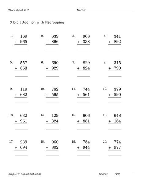 3 Digit Addition With Regrouping Worksheet For 2nd 3rd Grade Lesson