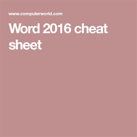 Word 2016 Cheat Sheet