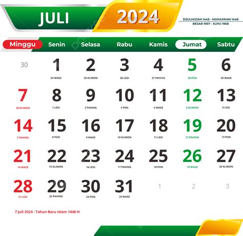 Kalender Juli 2024 Lengkap Dengan Tanggal Merah Dan Hari Libur Nasional