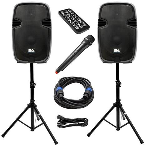 Seismic Audio Active 15 Inch Pa Speaker System Bluetooth Wireless Mic Stands And Cables