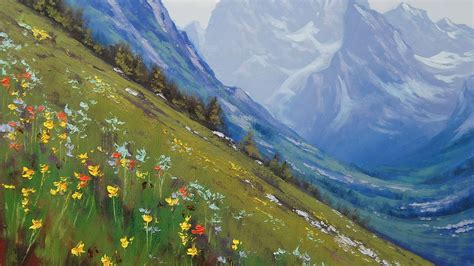 🥇 Paintings Mountains Landscapes Flowers Wallpaper 28381