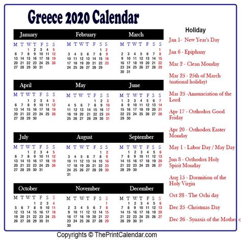 Major 2021 daily holiday calendar. Calendar 2020 Greece | Greece 2020 Yearly Printable Calendar
