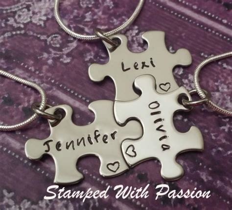 Puzzle Piece Necklace Set Hand Stamped Personalized Stainless Steel