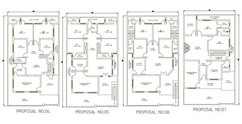 Autocad 2d File Shows 40x70 Four Different Types Of 2 Bhk House Plan