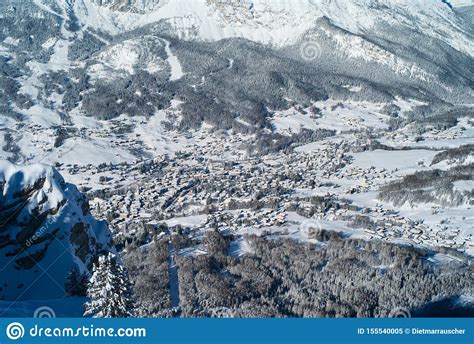 Aerial Of Cortina D Ampezzo In Winter Stock Image Image Of Landscape