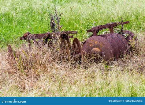 Rusty Old Texas Metal Farm Equipment In Field Stock Image Image Of