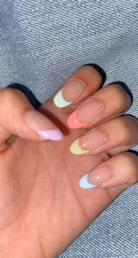 French Nails But Instead Of White Pastel Colors 🤍 In 2021 Oval