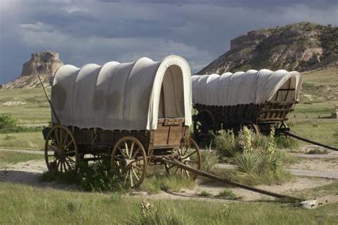Restored Covered Wagons Conestoga Wagon At Rear At Scotts Bluff On