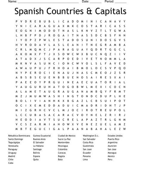 1 9 Spanish Speaking Countries And Their Capitals Word Search