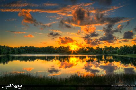 Lake Sunset In Jupiter Florida Palm Beach County Royal Stock Photo