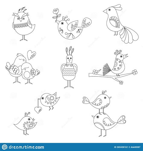 Collection Of Different Outline Of Cartoon Birds Vector Stock Vector