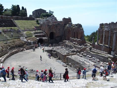 Ruins Of Ancient Greek And Roman Theatre In Taormina Editorial