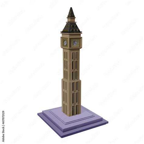 D Model Illustration Of Big Ben Clock London Uk Iconic Landmark In D Icon Style Stock
