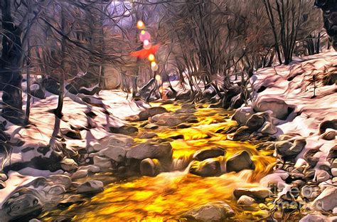 Golden River Flowing Painting By George Atsametakis