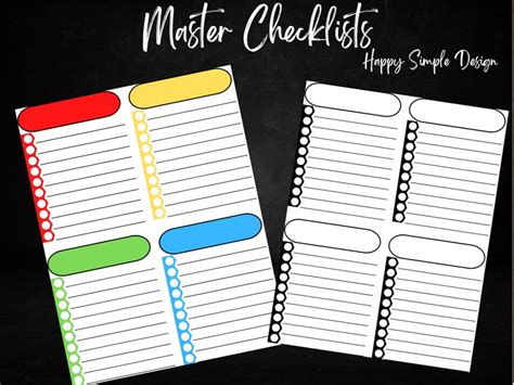 Printable Checklist Printable To Do List Master List Task List Printable Instant Download