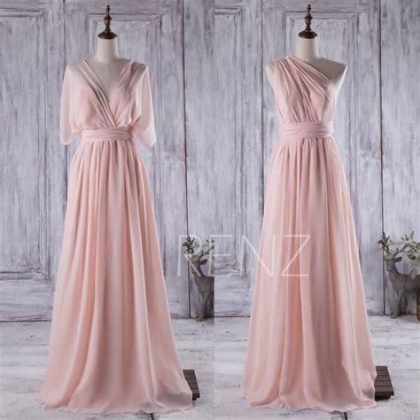 2016 Peach Convertible Bridesmaid Dresslong Chiffon Wedding Dress