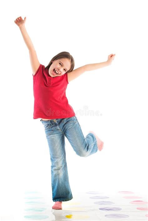 Happy Child Posing Standing On One Leg Stock Image Image Of Drawing