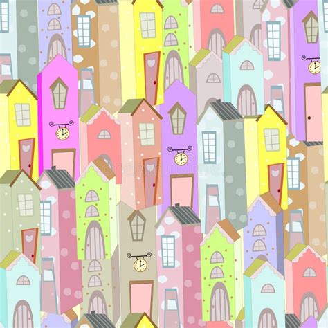 Town Houses Seamless Pattern Background Stock Vector Illustration Of