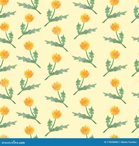 Seamless Pattern With Dandelions Watercolor Illustration Stock
