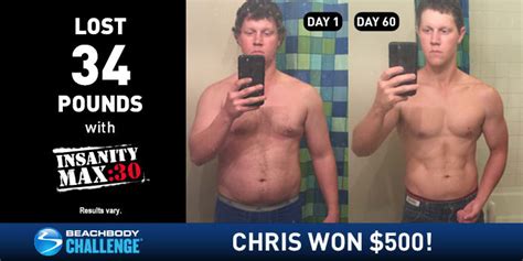 Insanity Max30 Results Chris Lost 34 Pounds In 60 Days Bodi