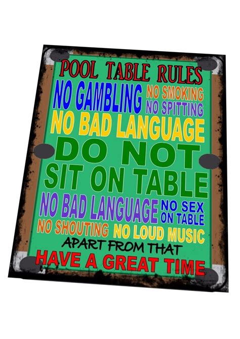 Pool Table Rules Sign Retro Pool Sign Novelty Pool Rules Sign Pub Sign