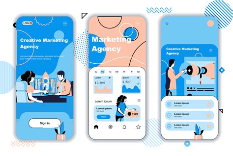 Marketing Agency Concept Onboarding Screens For Mobile App Templates