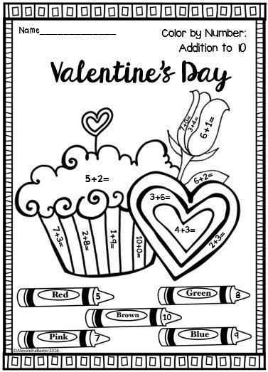 Valentines Day Color By Addition Worksheets Addition Coloring