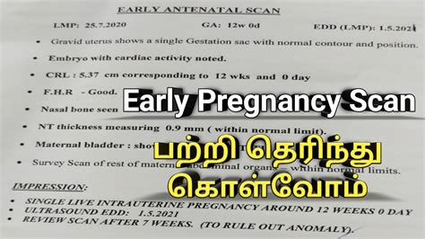 Early Pregnancy Scan Report Details In Tamil 6 Weeks 12 Weeks Ultrasound Intrauterine