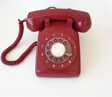 Vintage Red Rotary Phone 80s Mid Century Old Dial Etsy Rotary