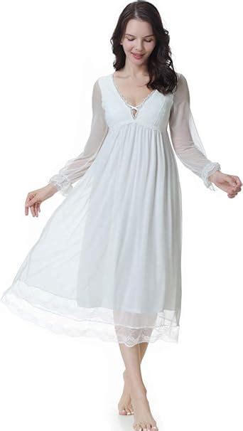Flwydran Womens Victorian Nightgown Long Sheer Vintage Nightdress Lace