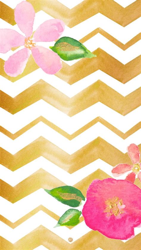 Watercolour Illustrated Gold Chevron Pink Floral Iphone