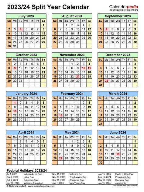 Split Year Calendars 20232024 July To June Excel Templates