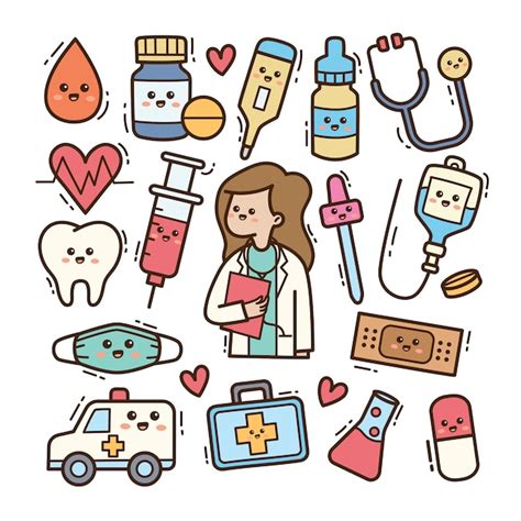 Premium Vector Cartoon Doctor With Medical Equipment Kawaii Doodle