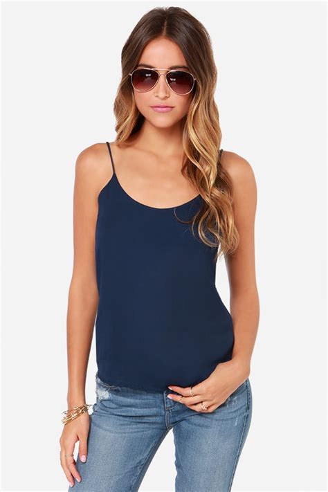 Lucy Love Go To Tank Navy Blue Top Tank Top 2800 Lulus