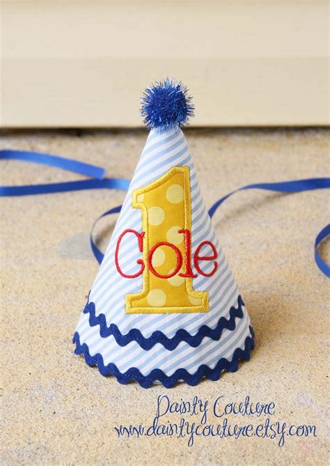 Boys First Birthday Party Hat Blue Red And Yellow