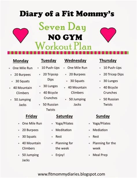 Dairy Of A Fit Moms One Week Workout Schedule Mommy Workout Workout