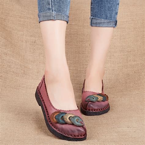 Genuine Leather Flat Shoes Plus Size Real Leather Handmade Flats