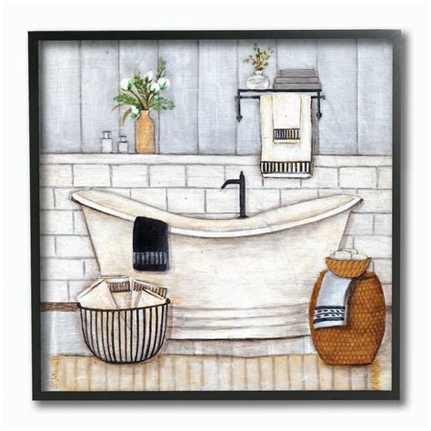 Stupell Industries Bathroom Farmhouse Style Tub Neutral Gray Drawing Framed Wall Art By Yellow