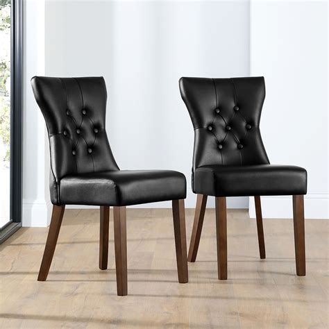 Bewley Black Leather Button Back Dining Chair Dark Leg Furniture Choice