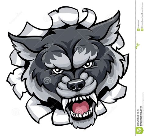 Wolf Sports Mascot Tearing Through Background Stock Vector