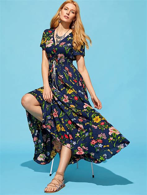 Milumia Womens Button Up Split Floral Print Flowy Party Maxi Dress