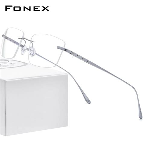 fonex pure titanium glasses frame men rimless prescription square eyeglasses 2021 women