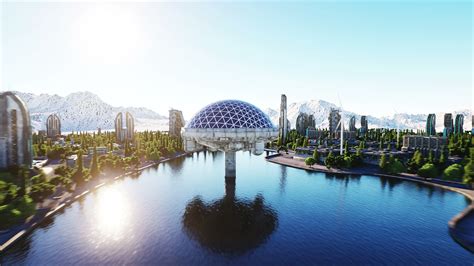 Futuristic City Town Architecture Of The Future Aerial View Stock