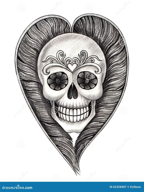 Art Skull Wings Heart Tattoo Stock Illustration Illustration Of