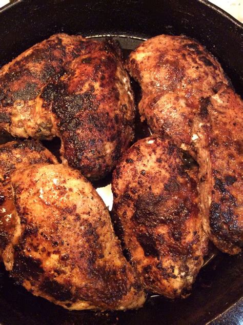 Use two carefully cut down until the breast and tenderloin can be pulled away from the carcass in one after 15 minutes, remove skillet from the oven and check to see if chicken is done: Jerk chicken breasts cooked in a cast iron skillet | Yummy ...