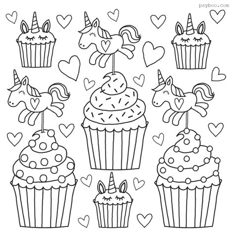 Easy Cupcakes & Unicorns Coloring Page to Print Free